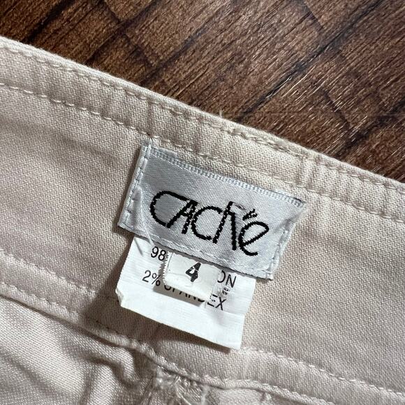 Caché Tan Cargo Pants Size 4 Embellished Satin Trim Stretch Utility Style - Picture 4 of 9